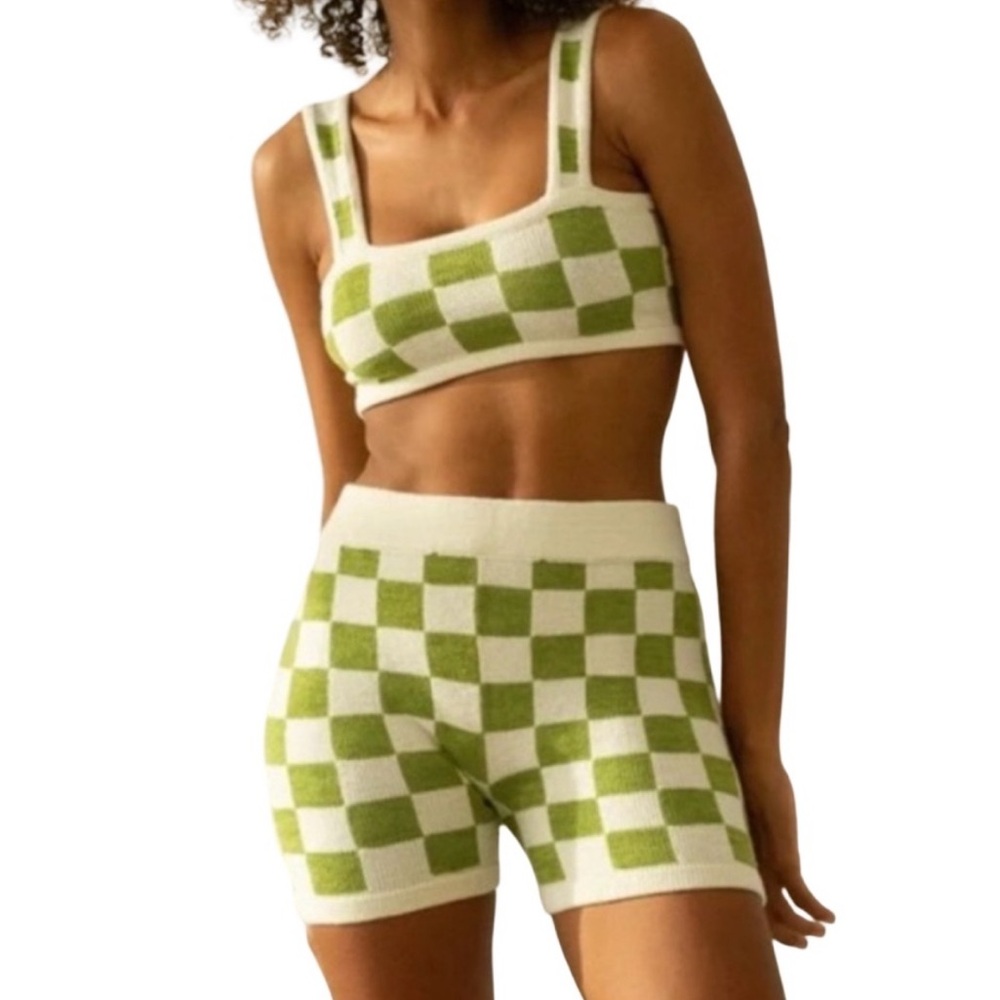 Belle the label checkered set green/cream small